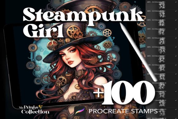 100 Procreate Girl Steampunk Stamps