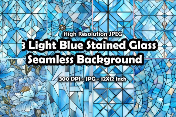 8 Light Blue Stained Glass Seamless