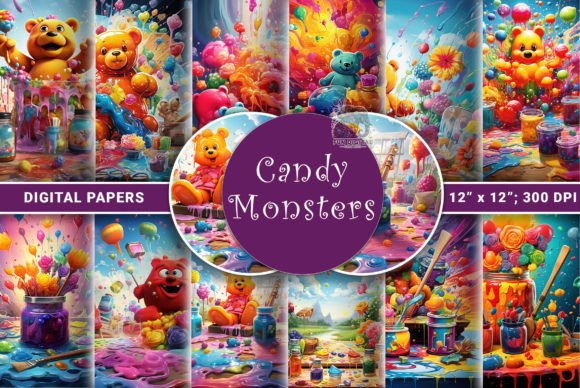 Candy Monsters Playful Digital Papers: A Sweet Addition to Your Creative Toolkit